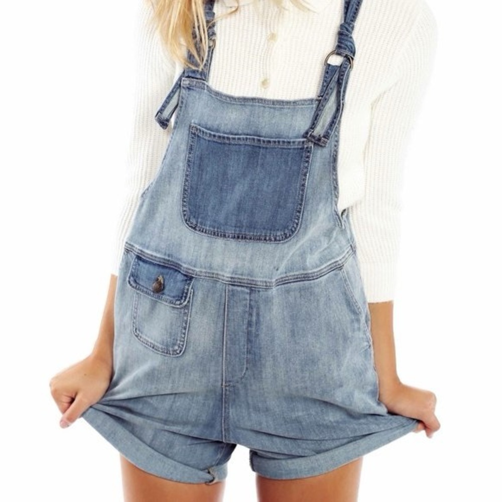Wildfox Women’s Denim Summer Camp Dungarees Overalls Blue Size S